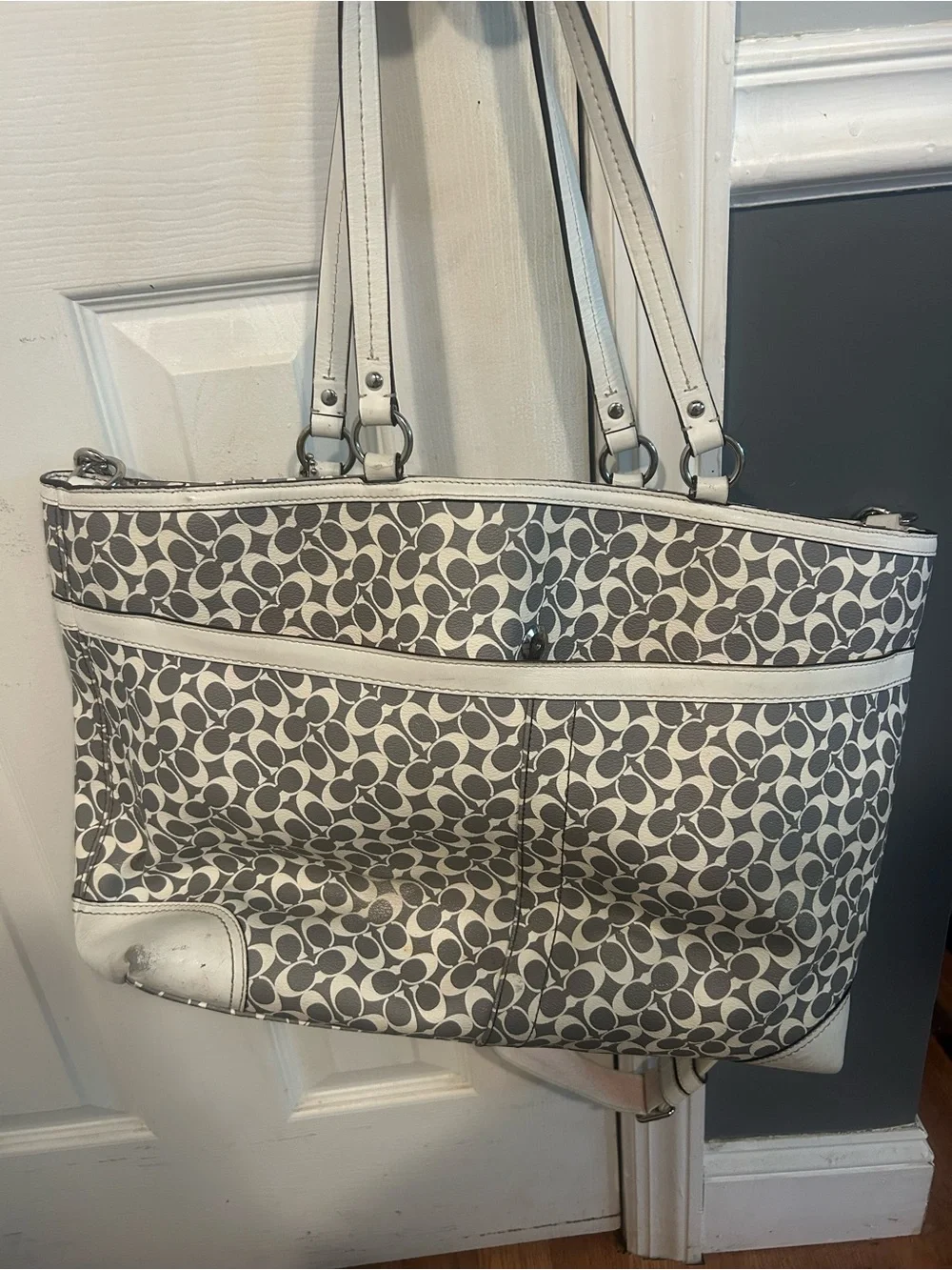 Coach Heritage Signature Large Tote Diaper Bag in Pink & Gray